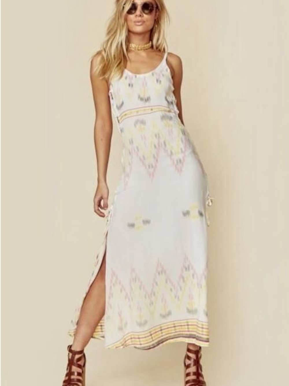 Cleobella klemence White Multi-Print Maxi Dress coverup lace up sides